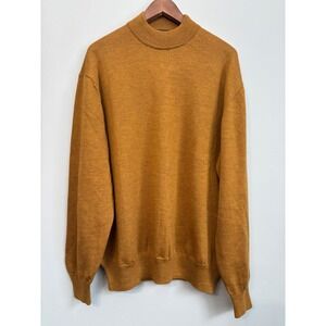 Neiman Marcus Mens XL  Gold Mock Neck Merino Wool Sweater Made in Italy